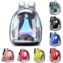 Cat bag Breathable Portable Pet Carrier Bag Outdoor Travel backpack for cat and dog Transparent Space pet Backpack (Color: pink)