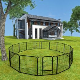 16-Panels High Quality Wholesale Cheap Best Large Indoor Metal Puppy Dog Run Fence / Iron Pet Dog Playpen (Color: black)